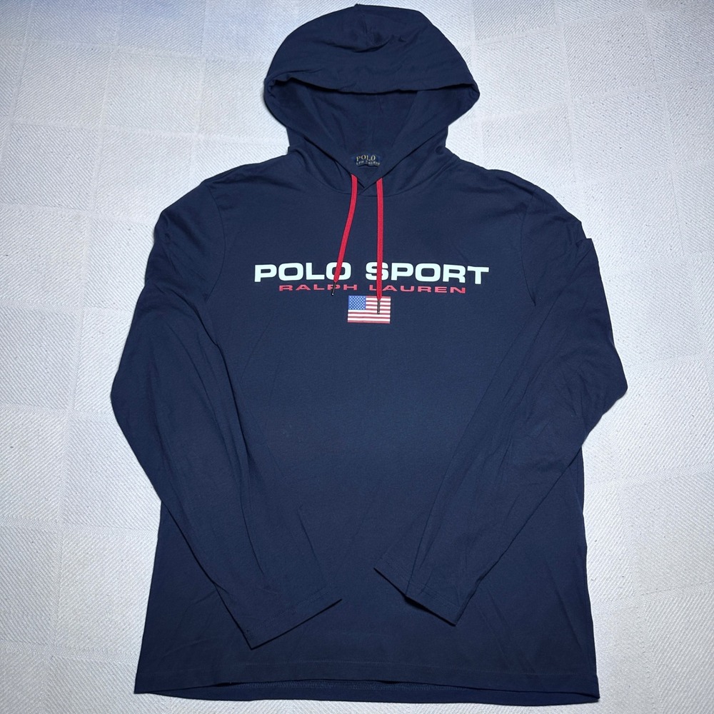 Polo Ralph Lauren Hoodie T-Shirt Mens Small Polo Sport Yacht Challenge Navy Blue